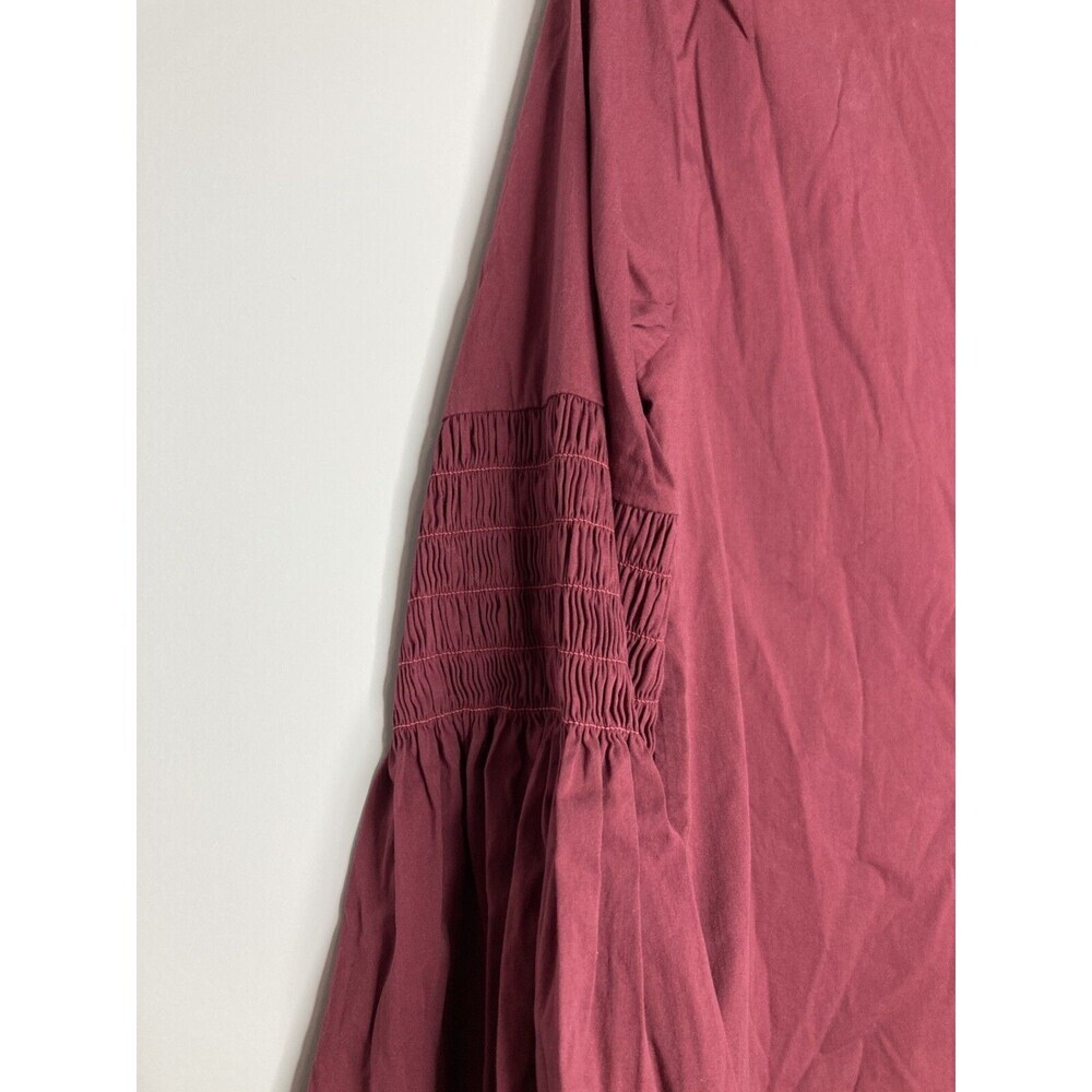 Catherine Malandrino Top Women Medium Smocked Flare Bell Sleeves Burgundy Blouse - Picture 5 of 7